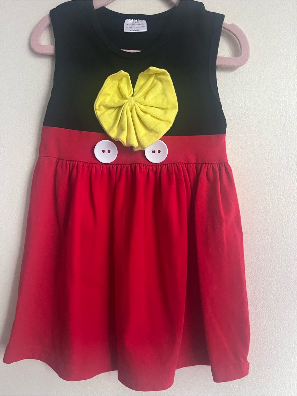 Girls Black & Red Bow Front Dress with Yellow Accent girl 2/3